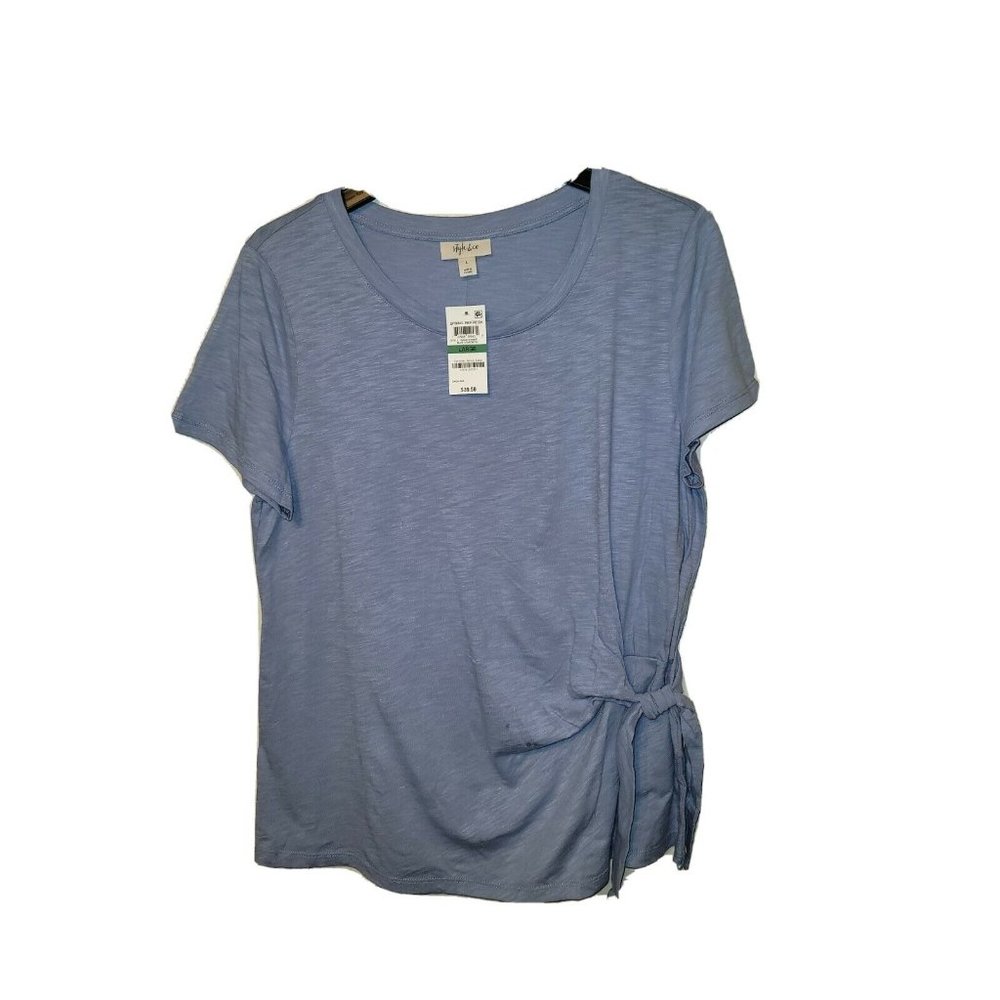 STYLE & COMPANY Womens Blue Short Sleeve Scoop Nec